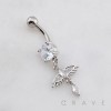 DANGLE  MULTI CZ  ANGEL WING CHARM TEARDROP BELLY BUTTON NAVEL RING 316L SURGICAL STEEL